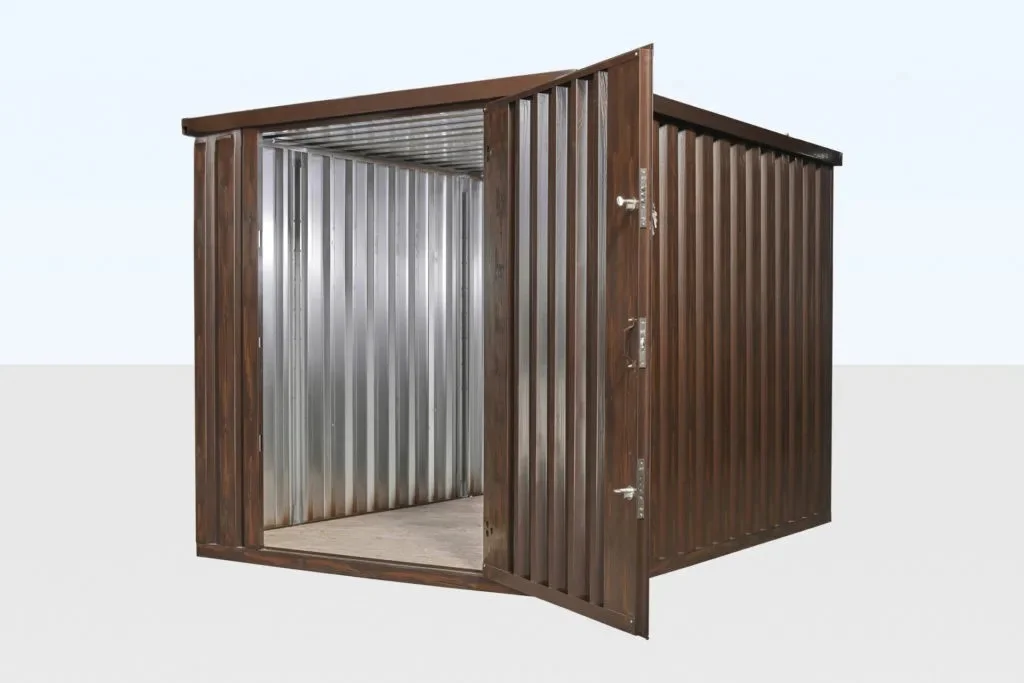 Wood-Effect Flat Pack Storage Container – 2m x 2.1m, Galvanized Steel with Double Locking System - Image 4