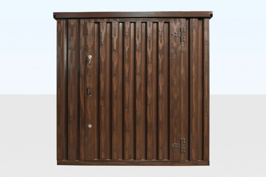 Wood-Effect Flat Pack Storage Container – 2m x 2.1m, Galvanized Steel with Double Locking System - Image 2
