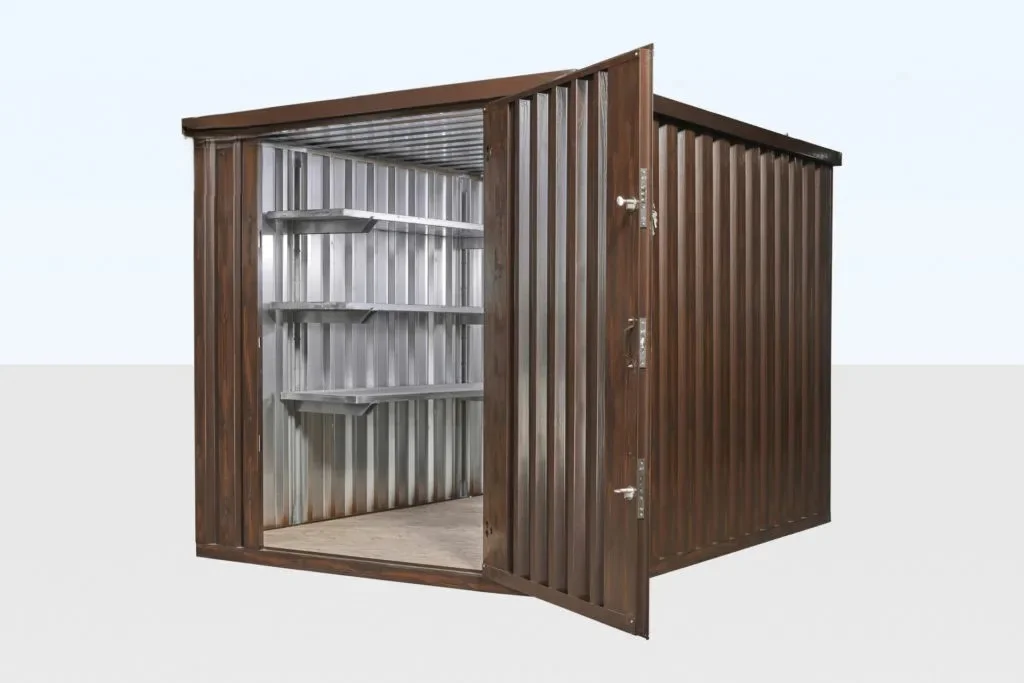 Wood-Effect Flat Pack Storage Container – 2m x 2.1m, Galvanized Steel with Double Locking System - Image 3
