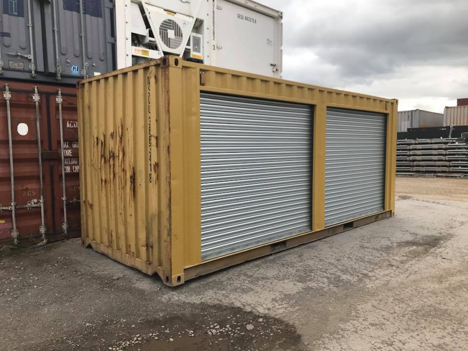 20ft Used Shipping Container with Two Side Roll-Up Doors – Yellow - Image 4