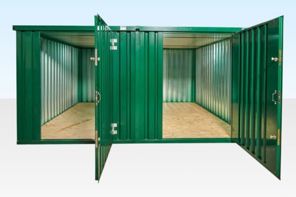 3m Side Linked Flat Pack Container Bundle – Powder Coated Green, 11.3m² Area, 2 Units + Linking Kit - Image 2