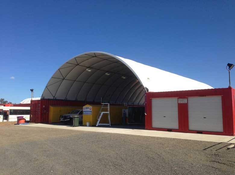 Container Shelter – Tensile Membrane, 6-16m Width, Wind Rated