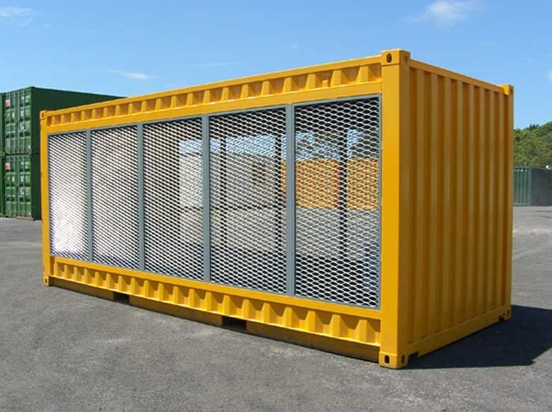 20 ft Gas Cylinder Storage Container – Open Air, Non-Spark Mesh Panels, Bunded Floor